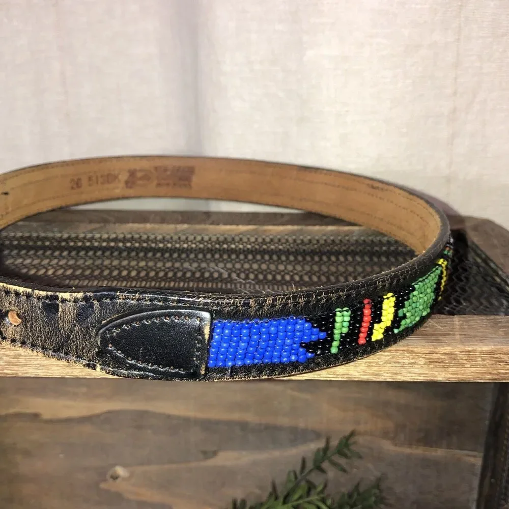 Vintage Justin’s Leather Belt Child 513BK Southwest Beaded Seed Bead 26 in USA